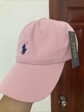 Polo by Ralph Lauren Girls Light Pink Baseball Cap with Navy Pony